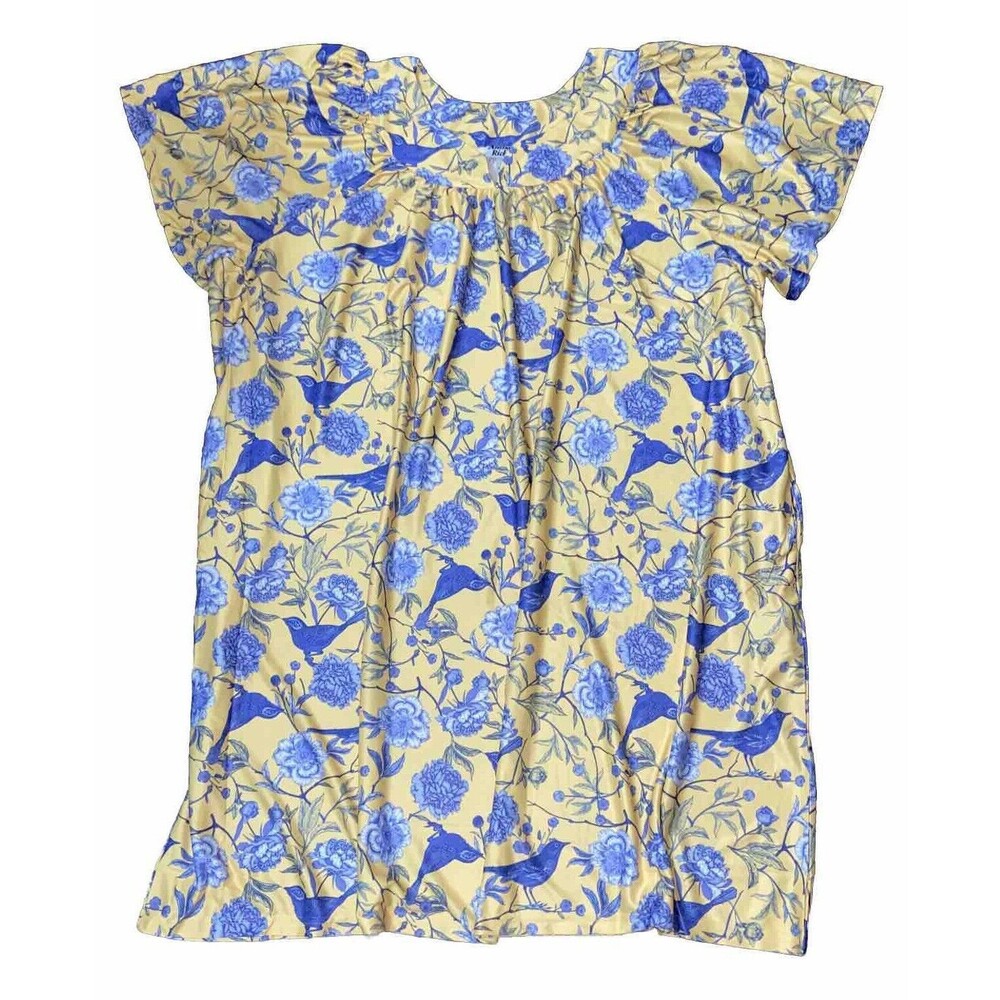 Anthony Richards House Dress Yellow & Blue Bird Nightgown MuMu Size 5X